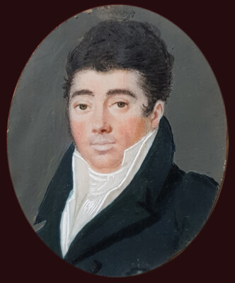 ANTIQUE PORTRAIT MINIATUR um 1820 Junger Mann Aristokrat GEMALT OHNE RAHMEN