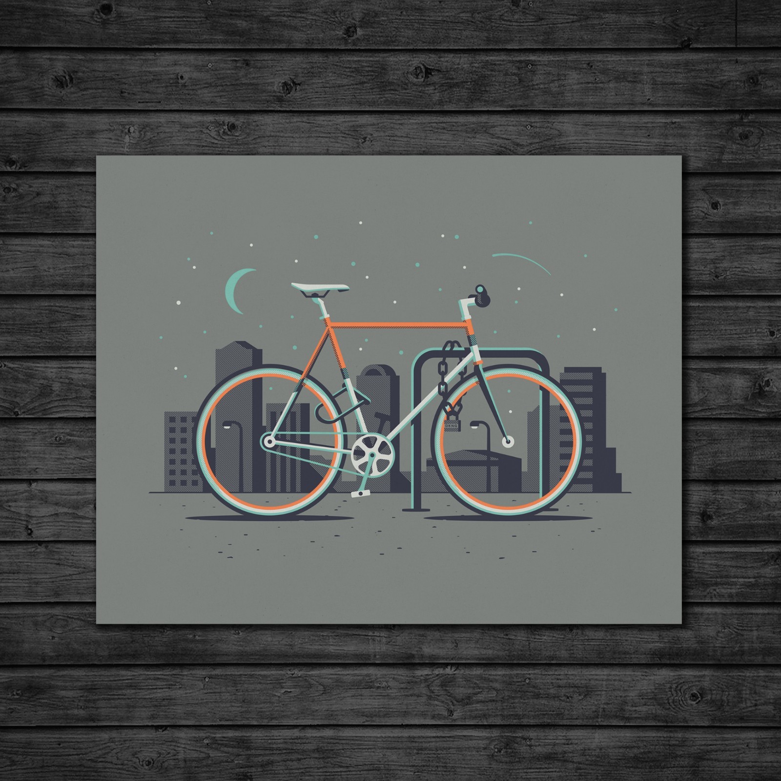 DKNG Downtown (20"x16" Fixie/Fixed Gear Bike/Bicycle, Silkscreen Print/Poster)