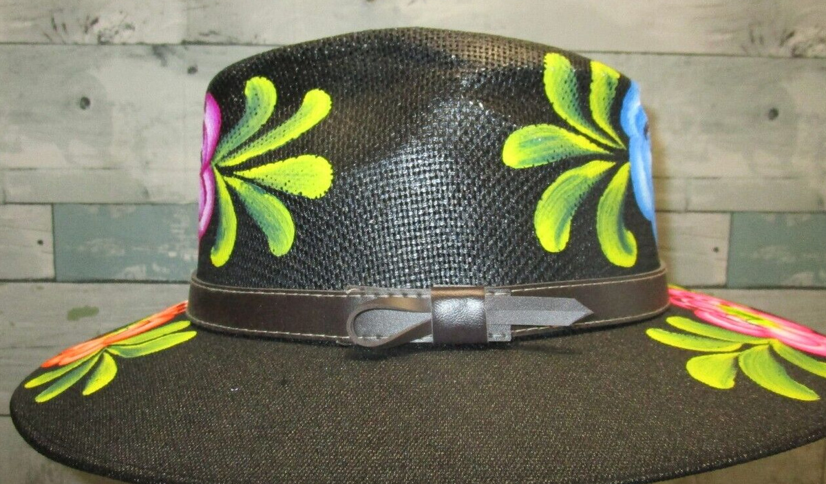 ROYAL ROAD TRADING Co Mexico Men Hand Painted Canvas Band Hat size M medium  blac