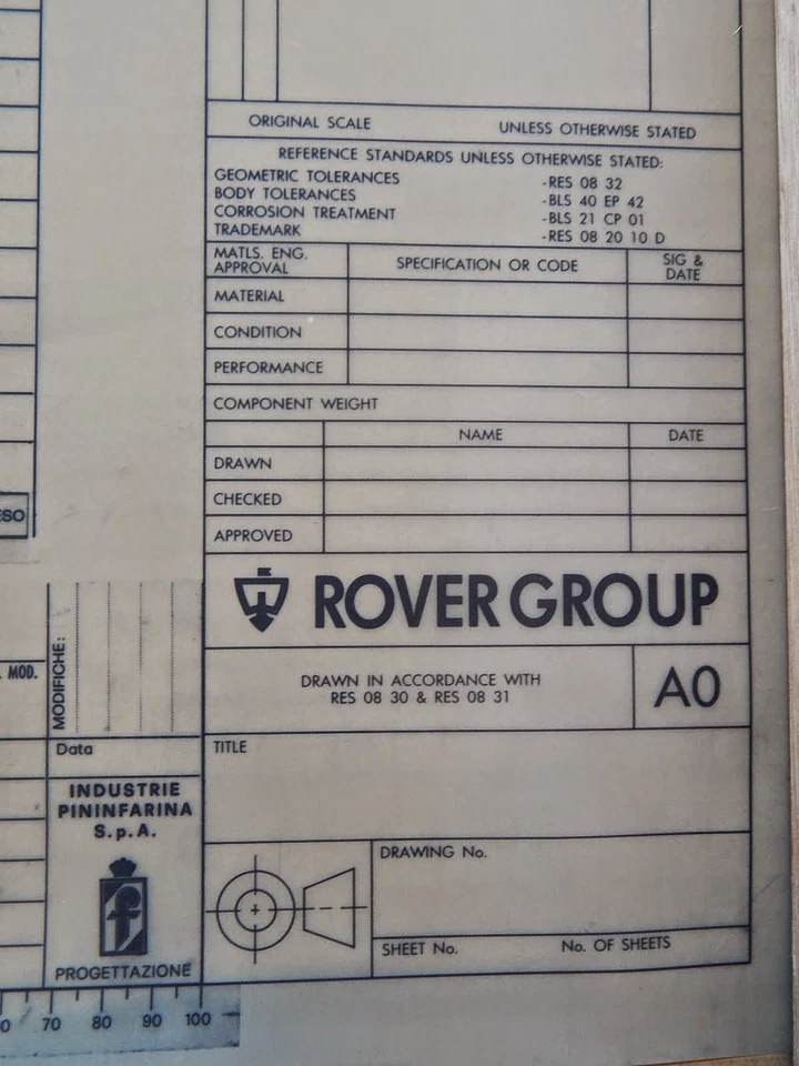 1990 CIRCA DISEGNO TECNICO CAPOTE ROVER CABRIOLET CABRIO SERIE 200 - Immagine 2 di 4