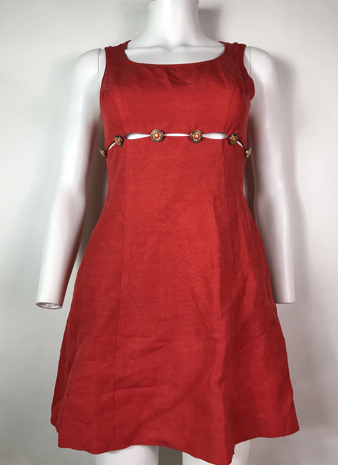 Mini abito vintage Gianni Versace anni '90 rosso con bottoni Medusa XS