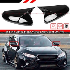 FOR 16-21 HONDA CIVIC 10TH M STYLE GLOSS BLACK SIDE MIRROR COVER ADD ON OVERLAY