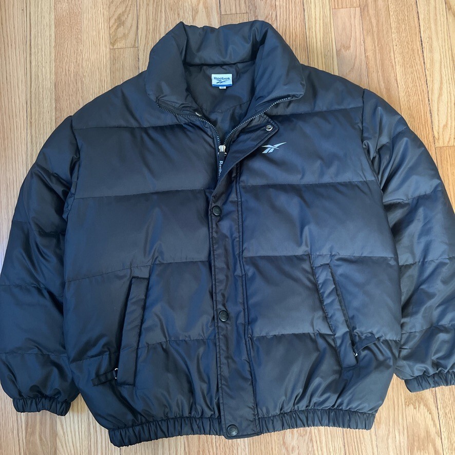 Vintage Reebok Quilted Puffer Jacket Black Size Large Nuptse North Face Style