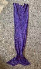 67x18 in Handmade Knitted Mermaid Tail Blanket - Purple w/ Pink Accents
