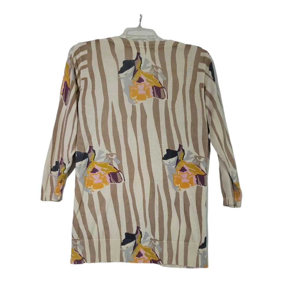 Cárdigan Anthropologie Sparrow Floral Rendering Rayas Floral 100% Algodón Med Foto 3 de 4