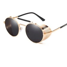 Steampunk Gothic Sunglasses Men Women Black Gold Polarized Metal Frame Retro