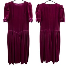 Vintage 80s Womens Cotton Velvet Tea Length Dress Size 12