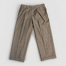 Tommy Hilfiger Pleated Dress Pants 34x26 Brown Houndstooth Cuffed Wool Trousers