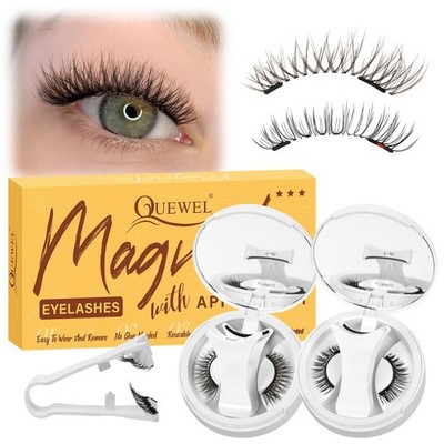 2 Pairs Magnetic Eyelashes with Applicator Reusable No Glue Needed Magnetic L...
