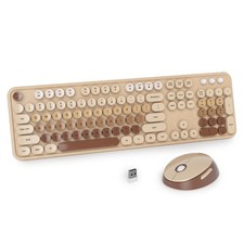 Brown Colorful Wireless Keyboard Mouse Combo Set 2.4GHz Typewriter Brown