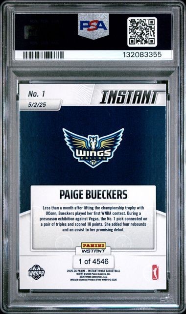 Paige Bueckers 2025 Panini Instant WNBA RC PSA 10 Lot - Debut #1 & Draft #DN1 view 5