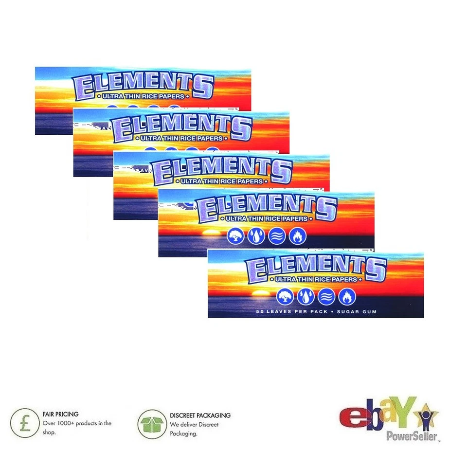 5 x Elements SINGLE WIDE Rolling Papers