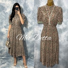 New ASOS DESIGN Midi Dress Size 4 UK Green Ditsy Floral Ribbed Plisse Summer