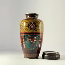 Simi Antique Japanese Meiji Cloisonné Vase ( Phoenix & Dragon Panels Sato Mark)