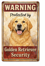 Warning Protected By Golden Retriever Security Dog Pet Lover 8x12 Metal Sign