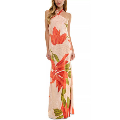 Seni & Cade Floor Length Gown Satin Peach Floral Juniors Size M
