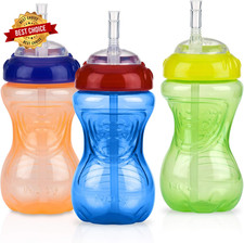 No-Spill Sippy Cup with Flex Straw - 3-Pack 10-Ounce Sippy Cups for Toddlers