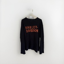 Vintage Harley Davidson Chain Stitch Thermal Long Sleeve Black Waffle Knit L