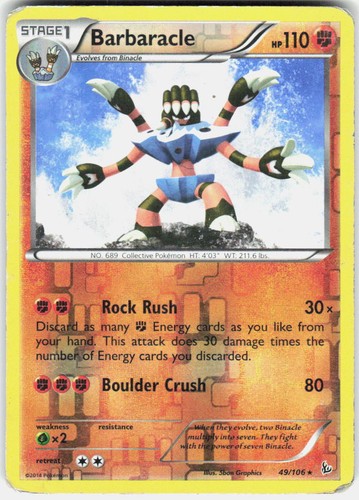 Barbaracle 49/106 Rare Flashfire Pokemon Reverse Holo Lightly Played
