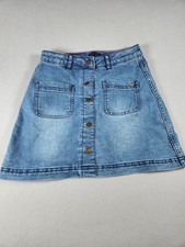 Tommy Hilfiger Girls Blue Denim A-Line Button Front Skirt Size 12 Pockets