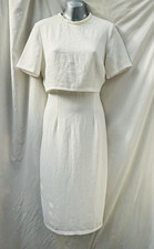 ASOS Cream Pencil Midi Dress Short Sleeve Round Neck Back Zip 10