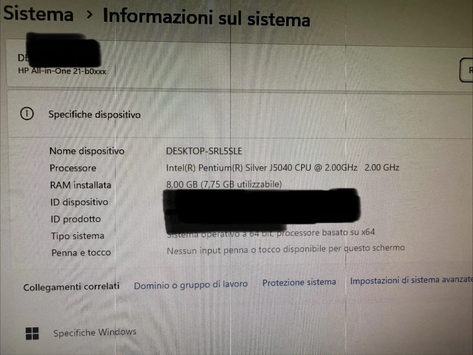 HP All-In-One PC 21 B005nl Pentium Silver RAM 8GB SSD 250 Mouse E Tastiera - Immagine 3 di 4