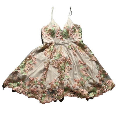 Angel Biba Pink Floral Lace Flare Mini Dress Size 12 Formals Wedding Party