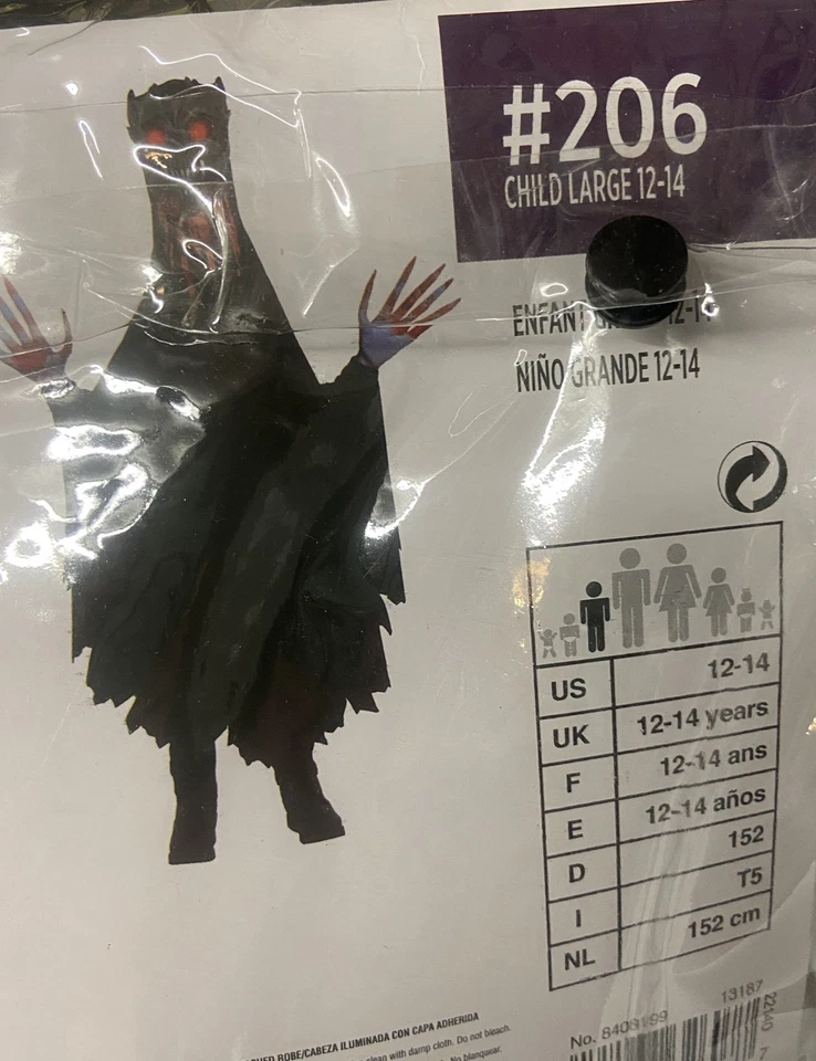 Fantasia de Halloween ILLUSION GHOUL Monster Demon EYES LIGHT UP criança GRANDE 12-14 - Imagem 2 de 4