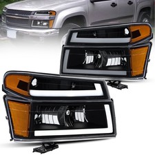 Pair Black LED DRL Headlights Assembly For 04-12 Chevrolet Colorado GMC Canyon
