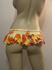 Sexy Micro Mini Hawaiian Orange Ruffle Skirt Lingerie Rave Exotic Dance Stripper