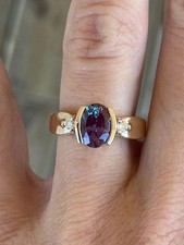 2.85 Ct Oval Cut Natural Alexandrite  & Diamond Wedding Ring 14K  Yellow Gold
