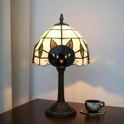 Tiffany Style Black Cat Stained Glass Table Lamp Cute Small Quirky Table Lamp Be