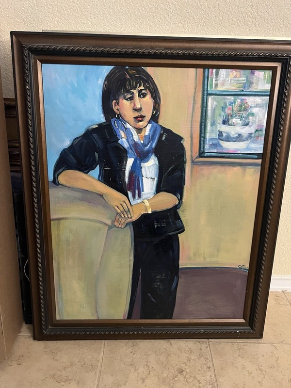 Large Vintage Original female Artist Signed  Painting Woman Latin Art Framed
