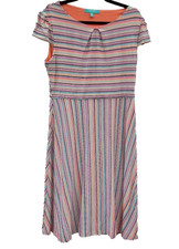 Fever London Tea Dress 14 Multicolour Geometric Short Sleeve Vintage Style Knee