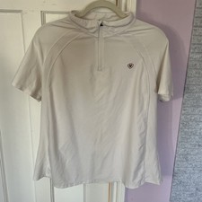 Camisa de mujer Ariat Ascent 1/4 cremallera manga corta blanca talla XL bordada