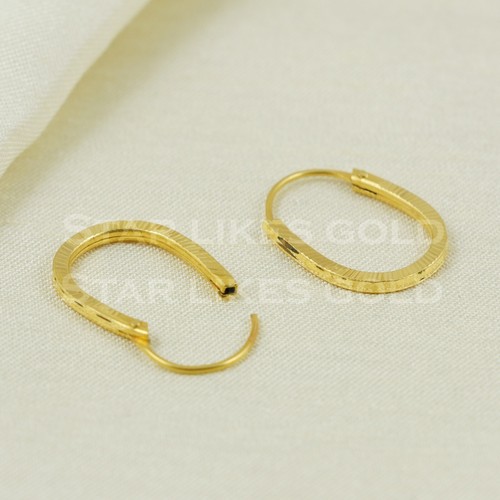 Gold Earrings 18K Gold dangling hoop Earrings 18K Real Gold Earrings Bali - Picture 5 of 6