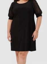 Msk Women's Black Round Neck Chiffon Sleeve Swing Dress Plus Size 2X