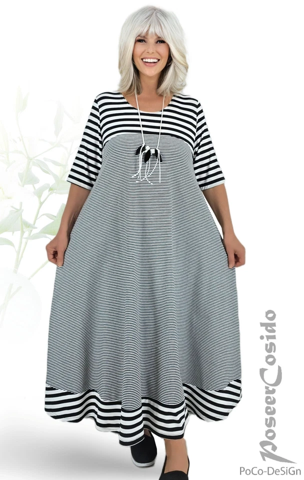 LAGENLOOK Sommer Ballon-Kleid schwarz weiß 44 46 48 50 52 54 56 58 L XL XXL XXXL - Bild 1 von 4