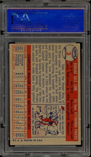 1957 Topps Baseball #3 Dale Long PSA 6 - 第 2/2 張圖片