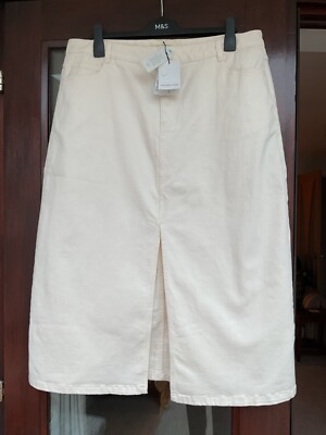 Nobody's Child Cream Denim Column Midi Split Skirt Size Size 18