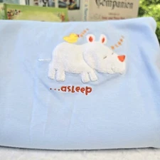 VTG GYMBOREE  baby BLANKET 2004 Blue RHINO Asleep / Awake 26 x 27 REVERSIBLE HTF