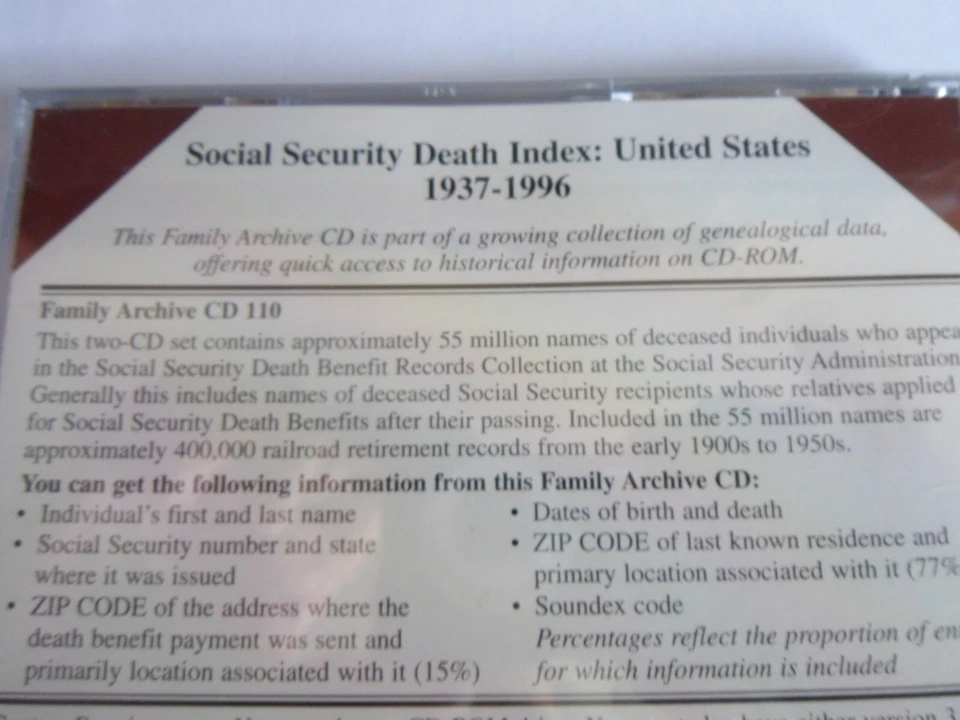 Family Tree Maker Archives Social Security Death Index 1937 - 1996 USA NEW 2 CD - Image 3 of 4