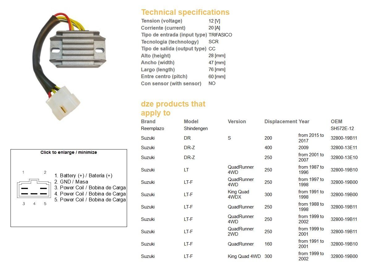 Régulateur de tension DZE résout les pannes de batterie Suzuki LT160