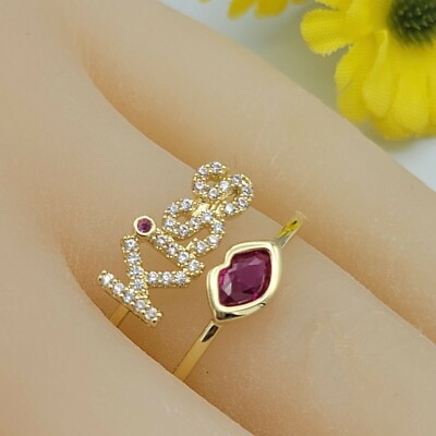 Marquise Simulated Pink Ruby Women's Gorgeous ''Kiss'' Ring 14K Yellow Gold Plated