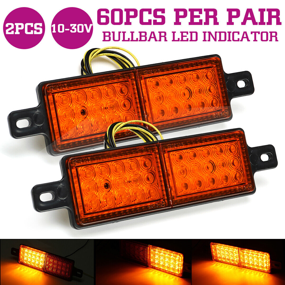 2x Amber 30 LED Front Indicator Park Lights For TJM Bullbar Marker Lamp ...
