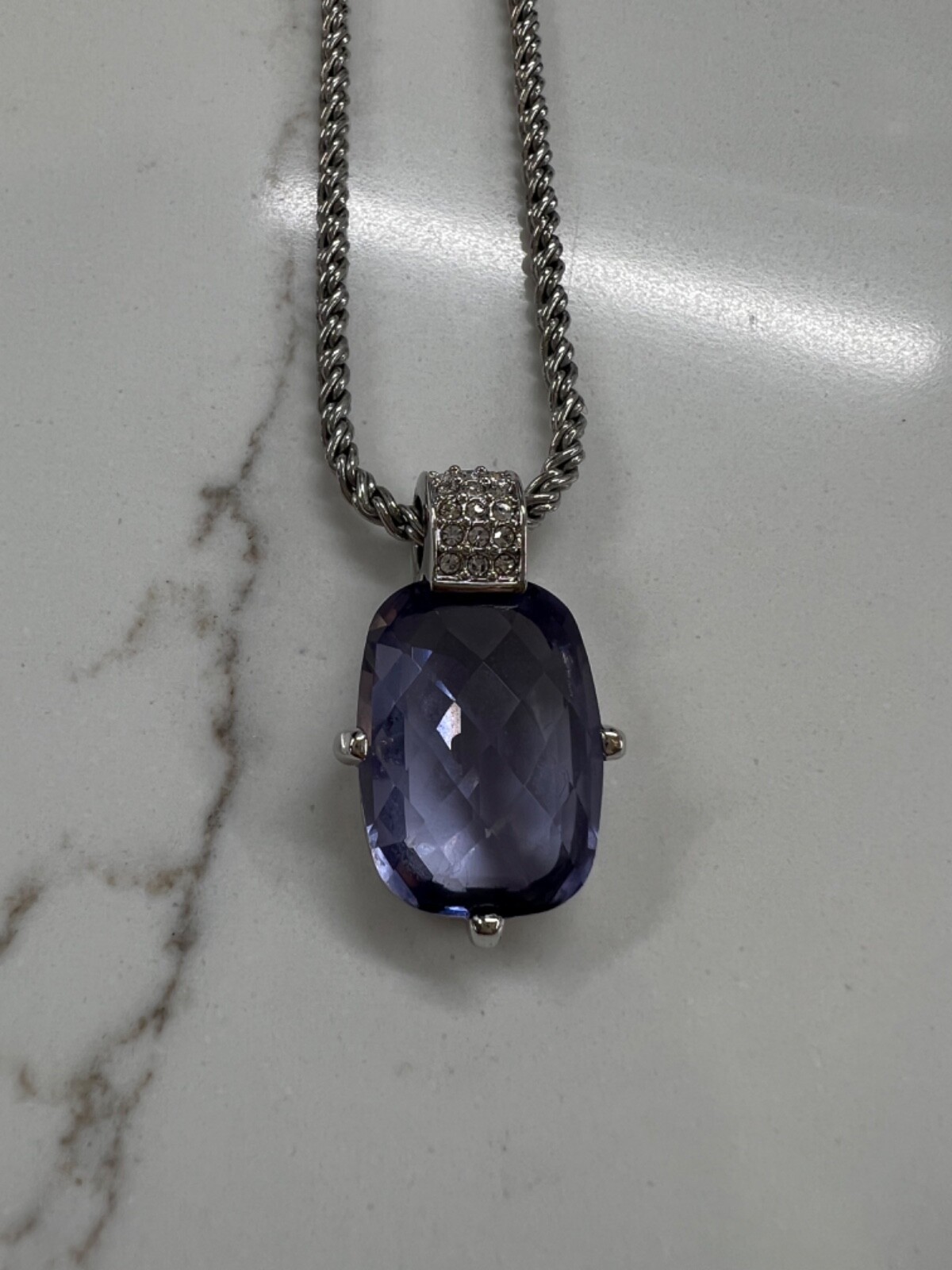 Swarovski Crystal Amethyst Rectangular PendantSil… - image 2