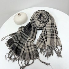 Mens 100 Cotton Linen Doublelayer Winter Scarf Tasseled Unisex Scarves Shawl