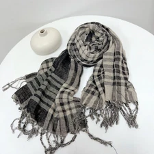Mens 100% Cotton Linen Doublelayer Winter Scarf Tasseled Unisex Scarves Shawl