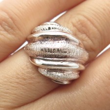925 Sterling Silver Vintage Dotted Ribbed Wide Ring Size 7