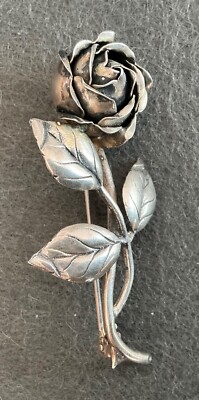 Alte Rosen-Brosche aus 835er Silber Floral Silver Brooch Art Deco Rose